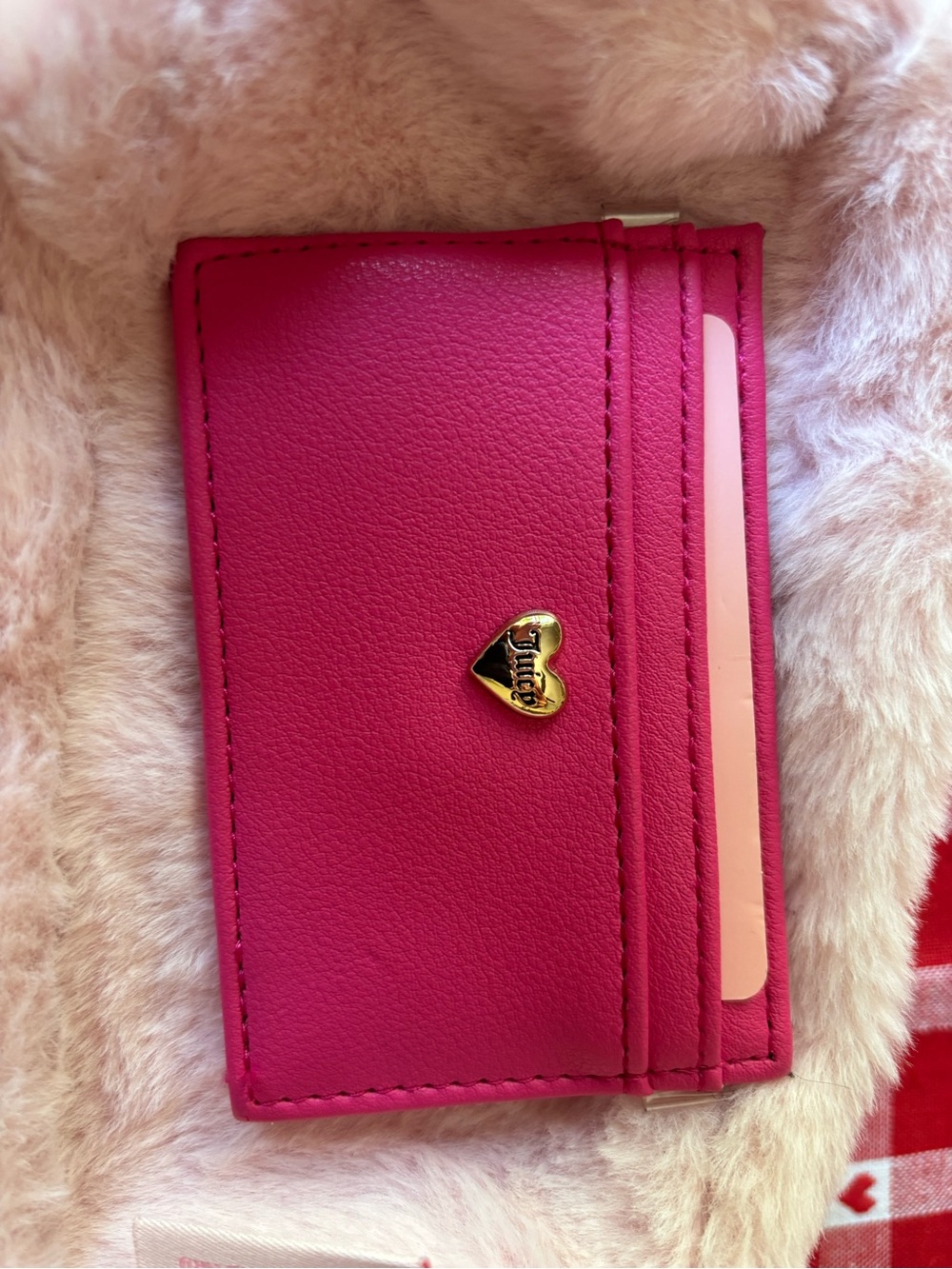 Juicy Couture Bright Pink Slim Card Wallet with Gold Logo - Picture 6 of 7